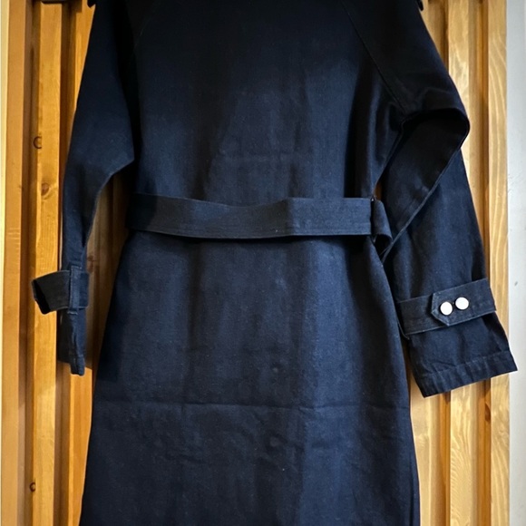 Stylish Dark Denim Double-Breasted Trench Coat - Picture 4 of 6
